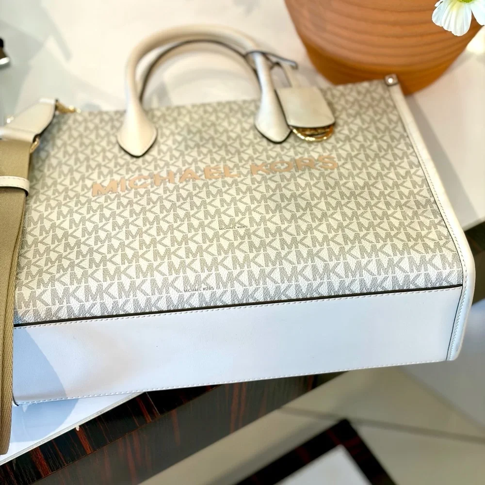 Michael Kors Cream Logo Tote Bag with Gold Accent